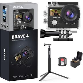 AKASO Brave 4 Action Camera with a 1.2M Selfie Stick and a Tripod Bundle