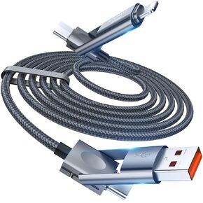 4 in 1 Charging Cable, USB to USB C Cable 6.6ft, 60W Fast Charging Multi Charger Cord with Type C/USB A/Port for iPhone 16/15 /14/13 Series MacBook iPad Pixel Samsung Galaxy Tablets and More