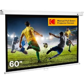 KODAK Manual Pull-Down White Projector Screen 60" Inch | Large 16:9 Office, Home Movie Theater Screen with Wall & Ceiling Mount Options, Easy-Clean Matte Fabric & Retractable Hanging Design | Indoor.