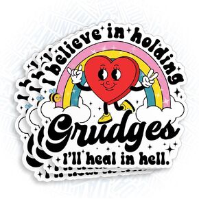 (3Pcs) I Believe in Holding Grudges I'll Heal in Hell Sticker Funny Sticker Heart 2" Waterproof Die-Cut Vinyl Sticker for Laptop Water Bottle Kindle Funny Birthday Gifts for Her Him 2 Inches