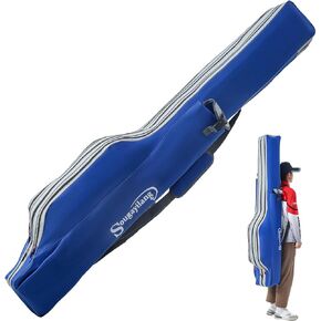 Sougayilang Fishing Rod Case, 3 Layers Organizer Pole Storage Bag Fishing Rod and Reel Carrier Organizer for Travel-135cm/53in-Blue