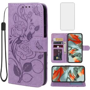 Case for Pixel 9 Pro XL Case, Google 9 Pro XL GGX8B Wallet Case with Tempered Glass Screen Protector, Flower Leather Flip Credit Card Holder Stand Phone Cover for Google Pixel 9 Pro XL Brown