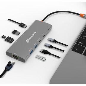 USB C Laptop Docking Station Hub, 9-in-1 USB Adapter Multiport HUB with 100W Type C Charging 5Gbps+USB Port+4K+HDMI Port+1000M Ethernet TF/MicroSD Data Transfer Port for Dual Monitor