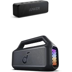 Anker Soundcore 2 & Soundcore Boom 2 Outdoor Speaker, 80W, Subwoofer, BassUp 2.0, 24H Playtime, IPX7 Waterproof, Floatable, RGB Lights, USB-C, Custom EQ, Bluetooth 5.3, Portable for Outdoors, Camping