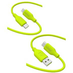 USB C to Lightning Cable Plus USB A to USB C Cable, Apple MFi Certified iPhone Charger Cable, 6FT Silicone Lime Green USB A to USB Type C Charger Cable for iPhone iPad MacBook Galaxy Switch GoPro