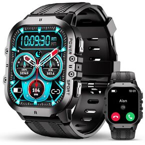 OUKITEL BT20 Military Smart Watch for Men,Fitness Tracker Smart Watches for Android/iOS,Bluetooth Call/Voice Assistant,50M Waterproof Rugged 1.96 Inch Touchscreen,100+ Sports Modes,24H Health Monitor