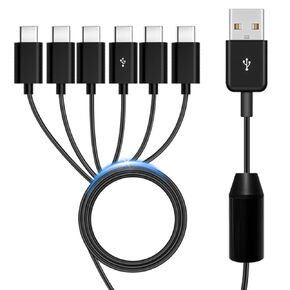 Herfair USB to Multi USB C Cable 5A Fast Charging Type-C Splitter Charger Cord A 2.0 Male to 6 C Male Charger for Cellphone Tablet Gamepad Galaxy S24/S23 Pixel PS5 More (1.64ft)
