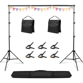 10x10FT Adjustable Photography Backdrop Stand Kit Photo Studio Background Support with 4 Crossbars 6 Clamps 2 Sandbags