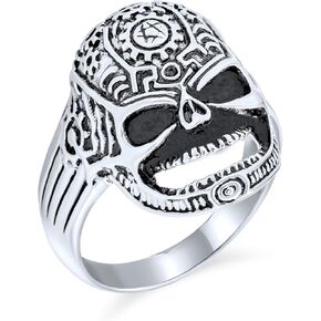 Personalize Large Mens Biker Jewelry Halloween Day of Dead Crossbones Skull Signet Ring or Black Pendant Oxidized Silver Tone Stainless Steel