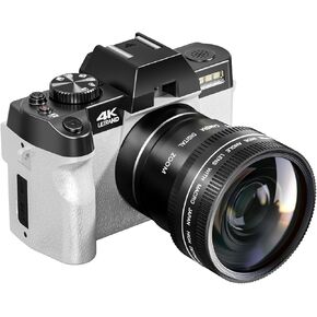 13MP Digital Camera with 3 Inch 180° Flip Screen,Digital Camera for Beginner with Flash,2 Batteries,32GB Card (Silver)