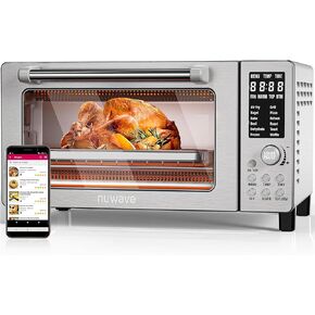 Nuwave Bravo 12-in-1 Digital Toaster Oven, Countertop Convection Oven & Air Fryer Combo, 1800 Watts, 21-Qt Capacity, 50°-450°F Temp Controls, Dual Zone Surround Cooking, Linear T Technology, SS Look