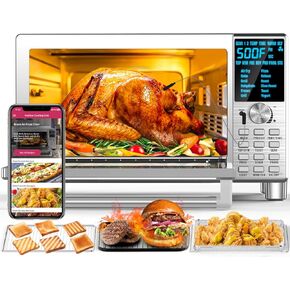 فرن محمصة رقمي Nuwave Bravo 12 في 1، مجموعة فرن حراري ومقلاة هوائية، 1800 واط، سعة 21 كيو تي، تحكم في درجة الحرارة من 50 درجة إلى 450 درجة فهرنهايت، طهي محيطي مزدوج المنطقة، تقنية Linear T، مظهر SS in Kuwait