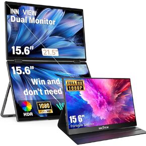 InnoView 15.6" FHD 100Hz 100% sRGB Dual Monitor with 15.6 Inch FHD 1080P Standard HDMI USB C Second External Monitor for Laptop