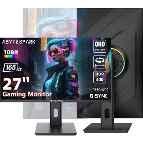 Gaming Monitor 27 Inch 2K 2560 x1440 Can be liftable rotated IPS Computer Monitor, 144-165Hz，1ms, HDR 400，95% DCI-P3，Speaker, G-SYNC And Free-sync Compatible, VESA Mountable, DisplayPort 1.4*2, HDMl