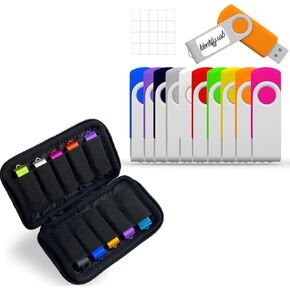 2GB USB Flash Drives 10 Pack and USB Case of 10 Slots Bundle USB Holders to Organize 10 Thumb Drives 2 GB