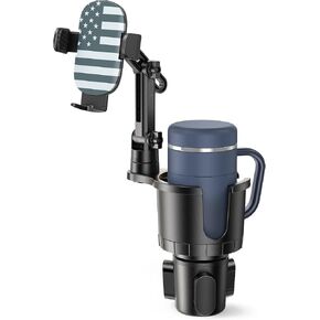APPS2Car 2-in-1 Cup Phone Holder Mount for Car – Adjustable Arm & Base, 360° Rotatable Cradle – Holds 18–40oz Bottles & Smartphones – for Cars, SUVs, Trucks