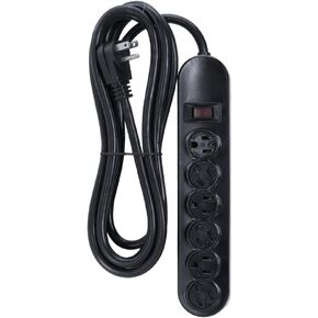 PS089BK Flat Plug 6 AC Outlet Heavy Duty Power Strip with Twist Lock, 14/3 AWG, ABS, UL Listed, Black, 9-Foot