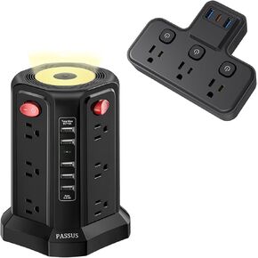 Surge Protector Power Strip Multi Plug Outlet Extender with USB Ports, PASSUS Power Strips Surge Protection for Home Office Dorm Room Essentials