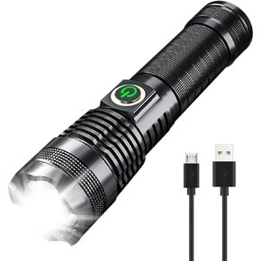 600000 High Lumen Handheld Flashlight Rechargeable LED Tactical Flashlight with 5 Modes Waterproof for Camping Hiking Outdoor Biking Emergency Self Defense