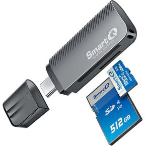 SmartQ Zinc Alloy USB-C iPhone SD Reader-متوافق مع بطاقات Micro SD ، واجهة USB-C ، مناسبة لأجهزة iPhone و iPad و MacBook ونقلها عالي السرعة والتصميم المحمول