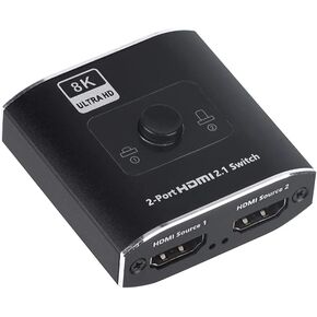 HDMI 2.1 Switch, 8K HDMI Switch Only 2 in 1 Out Supports 8K@60Hz, 4K@120Hz, 48Gbps High Speed for PS5 Xbox Projector Monitor Blu-Ray Player etc