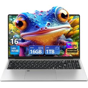 Gaming Laptop, 16 Inch Laptop, Laptops with N100, Laptop Computer 16GB DDR5 1TB SSD, Laptop Gamer for Fingerprint Unlock Backlit Keyboard Lap top Full HD 1920X1080 Display WiFi 6 for Business