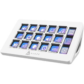 EPOMAKER Ajazz AKP153 –15 Customizable LCD Macro Keys and 1 LCD Screen Studio Controller, Useful for Video Editing, Music Production, Gaming and Live Streaming in YouTube/Twitch/OBS (White)