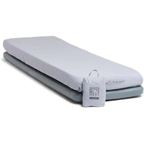 HEST Sleep System and Fitted Sheet Bundle - Memory Foam Camping Mattress with Inflatable Pump and Carry Bag - 78" L x 25" W