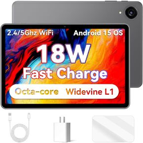 Latest Android 15 Tablet, 10.1 Inch Tablets with Octa-core Processor,HD IPS Screen, 12GB RAM+128GB ROM, Support 1TB Expansion, Dual Band WiFi, BT 5.0,18W Fast Charge and Long-lasting Battery,Black