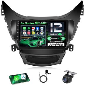 Car Radio Stereo for Hyundai Elantra 2011 2012 2013: (2+64GB) 9 Inch Touchscreen with Wireless CarPlay/Android Auto - Support 5G WiFi Bluetooth Backup Camera GPS FM SWC