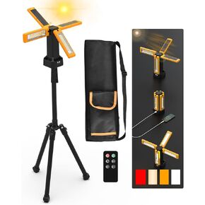 13200mAh Rechargeable Solar Work Light IP64 Waterproof with Folding Stand and Carrying Bag, AODOO 8000 Lumen Cordless Camping Light , White/Warm/Nature White/RED(SOS) with Detachable Tripod