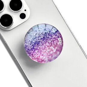 Clear Crystal Glitter Collapsible Expandiing Moblile Phone Grip Stand Holder for Smartphones and Tablets Cell Phone Accessory (Pink Purple Glitter)