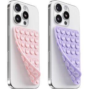2PCS Silicone Suction Cup Phone Case Mount Double Sided, Hands-Free Accessories Holder for Selfies and Videos, Silicon Sticky Phone Grip for Cell Phone Light Pink&Lavender