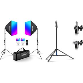 NEEWER NK800 RGB Softbox Lighting Kit with 9 Effect Modes, 2 Pack 26W FCC/IC/UL Certified LED Bulbs, E26 Porcelain Sockets, 24" Softboxes, for Studio Photography Light, 9.2ft/2.8m Light Stand Included
