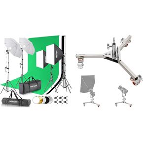 NEEWER Photography Lighting Kit with Backdrops,8.5x10ft Backdrop Stands,5700K 800W Equivalent 24W LED Umbrella Softbox Continuous Lighting,60cm Light Reflector, ST002 Light Stand Base Included