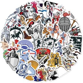Medieval Knights Stickers Pack, 50PCs Soldiers in The Middle Ages Vinyl Decals, Delicate Gift & Party Favor Stickers for Hydro Flask, Laptop, Water Bottle, Decals for Kids, Teens(Knights)