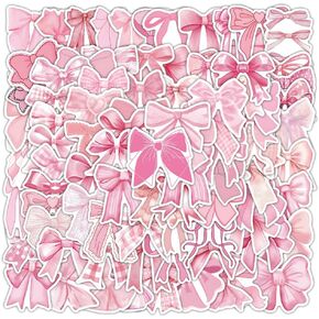 103Pcs Pink Bows Stickers,Monogram Decal Vintage Aesthetic Stickers, Trendy Waterproof Vinyl Decors for Water Bottle Laptop Notebook Luggage Phone Suitcase Cars Bumper for Teenagers, Assorted