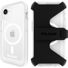 Pelican Voyager iPhone 16e (2025) / 15/14 / 13 Phone Case [Compatible with MagSafe] with 18ft Military-Grade Drop Protection - Heavy Duty Cover with Belt Clip Holster for iPhone 16e (2025) - Black