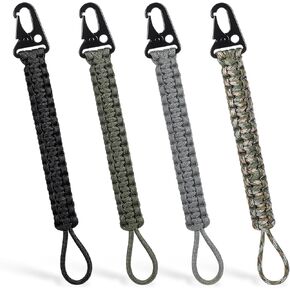 4pcs Paracord Keychain Carabiner Clip 9 Inch Weave Tactical Lanyard Wallet Accessories Lanyard Hanger Carabiner Keychain for Camping Fishing Hunting Outdoor Water Bottle Key Backpacks Men Women