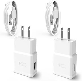 Wall Charging Power Adapter Block(2Pack) USB C Cell Phone Fast Charger Cord Compatible for Samsung Galaxy S8 9 10 e 20 Plus 21 Ultra Note 10 8 Z Flip3 LG Type Android Cable Super Box Adaptive