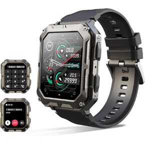 Smart Watch for Men,Rugged 1.83" Smartwatch(Answer/Make Call), Tracker with Heart Rate, Sleep Monitor, IP68 Water Resistance (Orange)