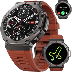 GPS Smartwatch – 50M Waterproof Outdoor Sports Watch with AMOLED Display, Heart Rate Monitor, 170+ Sports Modes, Compass, 500mAh Battery (Red)