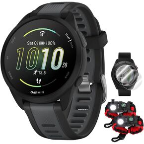 Garmin 010-02863-31 Forerunner 165 Music Smart Sport Watch, Mist Gray + Whitestone Bundle with Deco Essentials 2X Tactical Emergency Paracord Multipurpose Bracelet and 2X Screen Protector