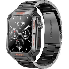 WalkerFit Smart Watch for Men Fitness Tracker, 1.91 Inch Military Mens Watches with 110+ Sport Modes,with Pedometer/Heart Rate/IP68 Waterproof, Compatible with iPhone Android(2 Watch Bands),Black