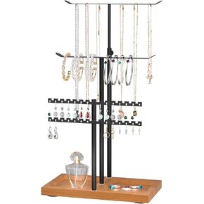 Jewelry Holder Organizer Stand, Jewelry Hanger for Necklaces, Earrings, Adjustable Jewelry Tree Storage for Bracelets, Display Tower, Room Decor Aesthetic Gifts for Her(Black)