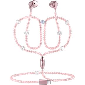 سماعات الرأس Cololden USB C لـ iPhone 16 سماعات الأذن السلكية USB C Magnetic In-ear Pink Pearl Type C Earphone مع MIC & Control Conversion for Girls for iPhone 15 ، Galaxy S25 S24 Ultra