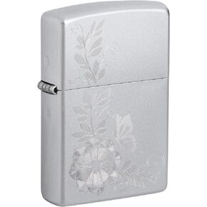 Zippo Lighter: Engraved Flower and Butterfly - Satin Chrome 81631