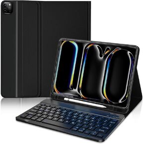 Keyboard Case Compatible For iPad Pro 11 Inch M4 5th Generation (2024 Released)，(Model: A2836 ，A2837 ，A3006)，iPad Pro 11" Cover With Wireless Bluetooth Keyboard Built-in Pencil Holder - Black