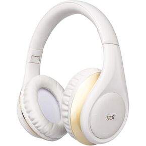 iJoy ISO Bluetooth 5.0 Wireless Over Ear Foldable Stereo Headphones with 30 Hours Battery and Built-in Microphone, (White/Gold)