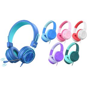 iClever HS21 & HS27 Kids Headphones for School Bundles, Tangle Free, 3.5mm Jack, HD Stereo, Folable Kids Headphones with Cord for Classroom/Student/Tablets/Laptop